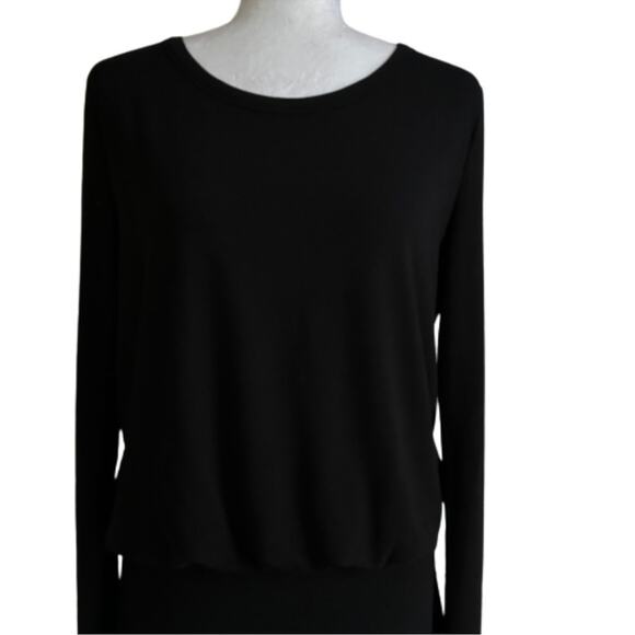 Mittoshop Black Jersey Round Neck Long Sleeve Blouson Waist Dress Size Large NEW - Picture 3 of 12